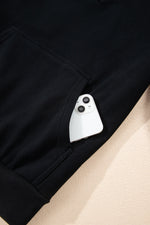 Load image into Gallery viewer, Black Button Drawstring Hooded Pullover and Casual Short Set

