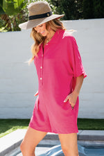 Load image into Gallery viewer, Black Half Button Collared Loose Romper
