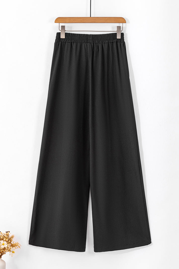 Coffee High Waisted Tie Front Side Pocket Wide Leg Flowy Casual Pants