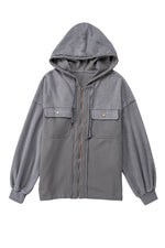 Load image into Gallery viewer, Black Flap Pocket Drawstring Hood Zip Up Jacket
