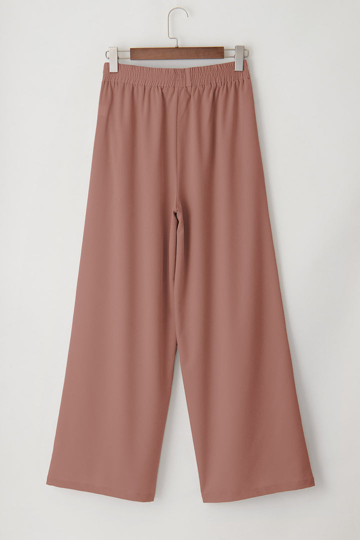 Coffee High Waisted Tie Front Side Pocket Wide Leg Flowy Casual Pants
