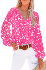 Load image into Gallery viewer, Fiery Red White Floral Print V Neck Long Puff Sleeve Top - Fashion Queen -  15
