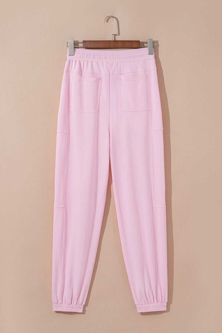 Lilac Drawstring Waist Patchwork Solid Color Jogger Pants