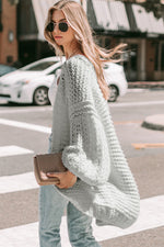 Load image into Gallery viewer, White Chunky Oversize Knit Drop Shoulder Puff Sleeve Cardigan
