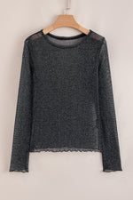 Load image into Gallery viewer, Black Metallic Glitter Mesh Long Sleeve Top - Fashion Queen -  4
