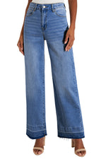 Load image into Gallery viewer, Dusk Blue Raw Hem Unique Cuffs Straight High Rise Loose Jeans
