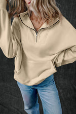 Load image into Gallery viewer, Light Grey Zip-up Stand Neck Kangaroo Pocket Sweatshirt - Fashion Queen
