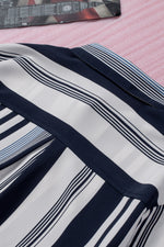 Load image into Gallery viewer, White Navy Striped Modern Women Shirt
