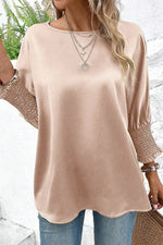 Load image into Gallery viewer, Smoke Gray Shirred Dolman Sleeve Satin Blouse

