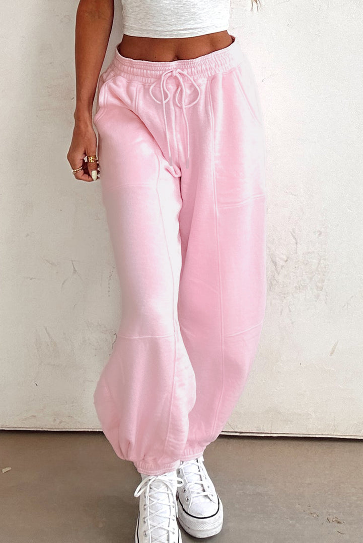 Lilac Drawstring Waist Patchwork Solid Color Jogger Pants