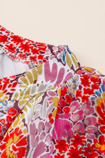 Load image into Gallery viewer, Fiery Red White Floral Print V Neck Long Puff Sleeve Top - Fashion Queen -  5

