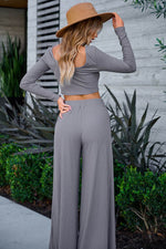 Load image into Gallery viewer, Black Solid Color Ribbed Crop Top Long Pants Set - Fashion Queen
