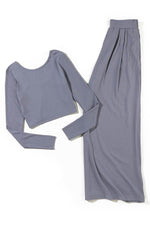 Load image into Gallery viewer, Black Solid Color Ribbed Crop Top Long Pants Set - Fashion Queen
