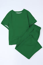 Load image into Gallery viewer, Black Textured Loose Fit T Shirt and Drawstring Pants Set
