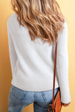 Load image into Gallery viewer, White Lightweight Ribbed Knit Button Front V Neck Cardigan
