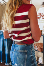 Load image into Gallery viewer, Red Stripe Collared Split Neck Sweater Vest
