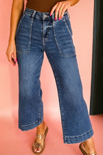 Load image into Gallery viewer, Sky Blue Cropped High Rise Wide Leg Jeans
