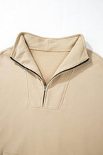 Load image into Gallery viewer, Light Grey Zip-up Stand Neck Kangaroo Pocket Sweatshirt - Fashion Queen
