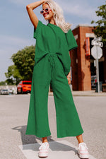 Load image into Gallery viewer, Black Textured Loose Fit T Shirt and Drawstring Pants Set
