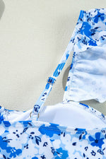 Load image into Gallery viewer, Blue Floral Ruffled Strap Lace-up Hollow Out One Piece Swimsuit - Fashion Queen
