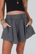 Load image into Gallery viewer, Gray Elastic Waist Culotte Shorts

