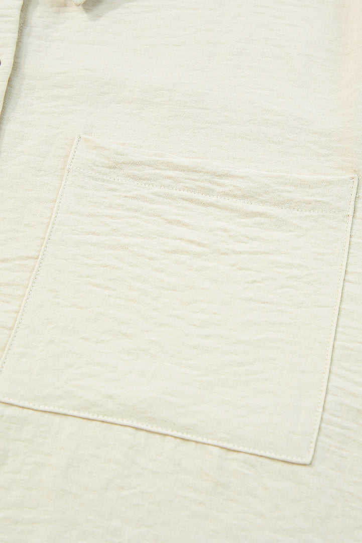 Beige Pure Color Patch Pocket Shirt - Fashion Queen -  12