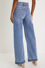 Load image into Gallery viewer, Dusk Blue Raw Hem Unique Cuffs Straight High Rise Loose Jeans
