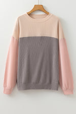 Load image into Gallery viewer, Multicolor Color Block Long Sleeve Ribbed Loose Top
