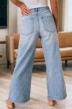 Load image into Gallery viewer, Beau Blue Multi Buttons Pinstripe Wide Leg Jeans
