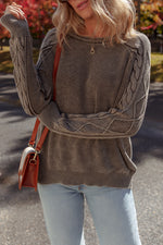Load image into Gallery viewer, Dark Brown Contrast Cable Knit Sleeve Casual Sweater - Fashion Queen -  4
