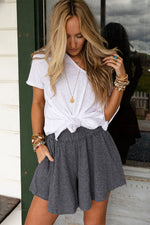 Load image into Gallery viewer, Gray Elastic Waist Culotte Shorts
