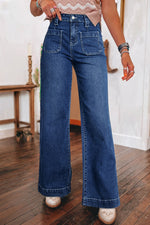 Load image into Gallery viewer, Sail Blue Wide Leg Pocketed High Waist Jeans

