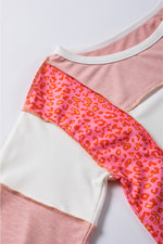 Load image into Gallery viewer, Peach Blossom Leopard Colorblock Patchwork Exposed Seam Top
