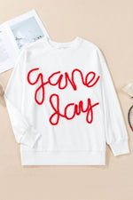 Load image into Gallery viewer, Black Tinsel Game Day Drop Shoulder Graphic Sweatshirt - Fashion Queen

