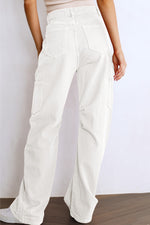Load image into Gallery viewer, White High Waist Straight Leg Cargo Pants with Pockets
