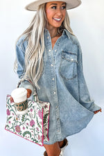 Load image into Gallery viewer, Beau Blue Chest Pocket Raw Hem Denim Loose Shirt Dress
