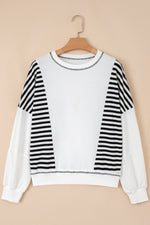 Load image into Gallery viewer, White Stripe Colorblock Patchwork Contrast Stitching Oversize Sweatshirt
