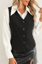 Load image into Gallery viewer, Black Solid Color Button up V Neck Suit Vest - Fashion Queen
