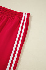 Load image into Gallery viewer, Fiery Red Varsity Striped Detail Crewneck Pullover Elastic Sweatpants 2pcs Outfit
