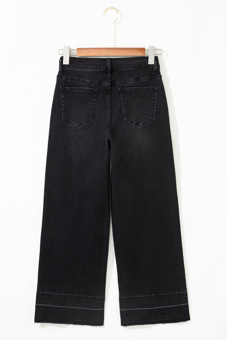 Dusk Blue Raw Hem Straight Leg Loose High Waist Jeans