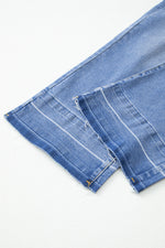 Load image into Gallery viewer, Dusk Blue Raw Hem Unique Cuffs Straight High Rise Loose Jeans

