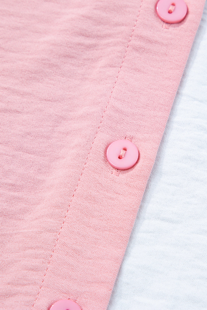 Dusty Pink Color Block/Pure Color Patch Pocket Shirt - Fashion Queen -  23