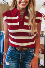 Load image into Gallery viewer, Red Stripe Collared Split Neck Sweater Vest

