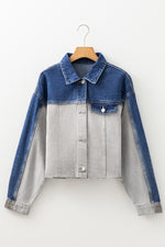 Load image into Gallery viewer, Dusk Blue Color Block Patchwork Flap Detail Distress Denim Jacket
