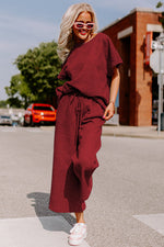 Load image into Gallery viewer, Black Textured Loose Fit T Shirt and Drawstring Pants Set
