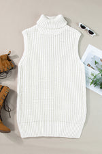 Load image into Gallery viewer, White Turtleneck Knitted Slit Hem Sweater Vest
