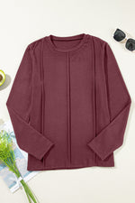 Load image into Gallery viewer, Red Dahlia Solid Exposed Seam Crew Neck Long Sleeve Top
