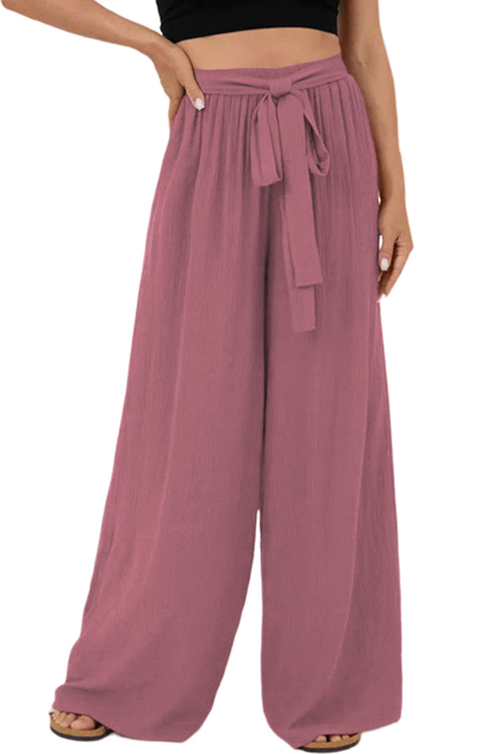 Sail Blue High Waisted Tie Front Side Pocket Wide Leg Flowy Casual Pants