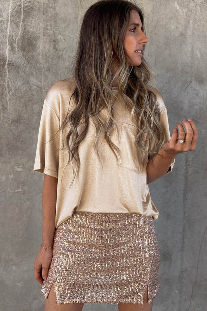Apricot Chest Pocket Loose Fit T Shirt - Fashion Queen -  3