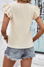 Load image into Gallery viewer, Apricot Crinkle Textured V Neck Flutter Sleeve Top - Fashion Queen -  2
